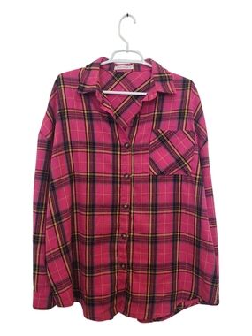 Pink Plaid Long Sleeve Button-Up Shirt